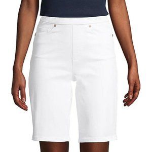 Lands End White Stretch Denim High Rise Pull On Bermuda Shorts sz 16 New